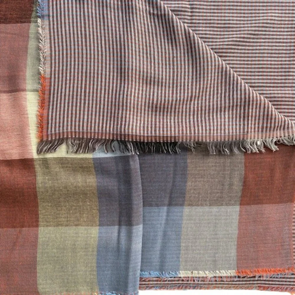 Luxurious Reversible Cashmere Scarf/Wrap Blue Green Rust Gray